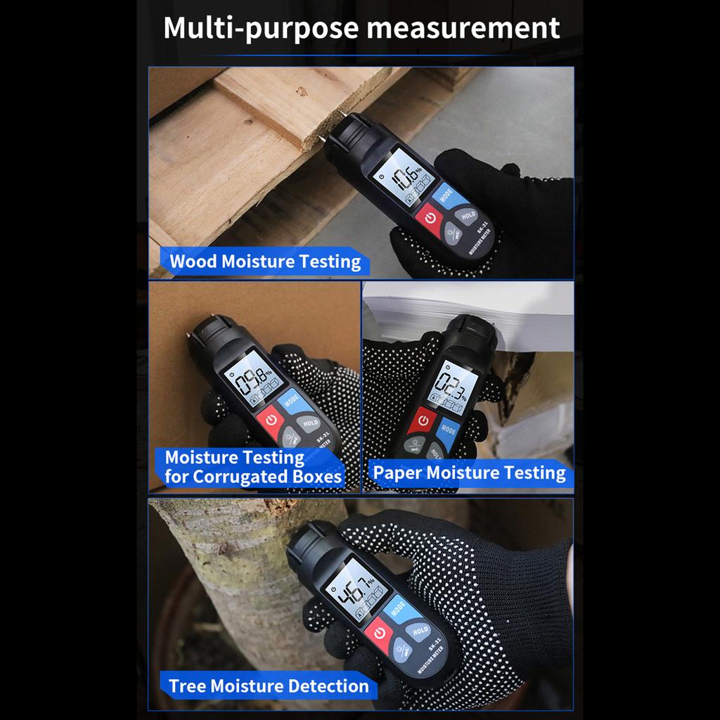 Wood Moisture Meter Digital Handheld Moisture Humidity Detector with Backlight Display Built in 4 Measurement Modes