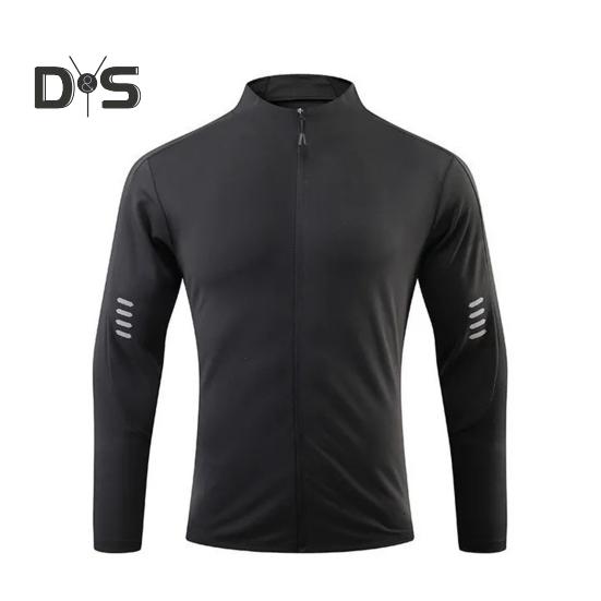 Мужское спортивное пальто с воротником-стойкой, эластичное впитывающее пот, мягкое, дышащее, быстросохнущее, однотонное, на молнии, с длинным рукавом, солнцезащитное пальто для бега в тренажерном зале