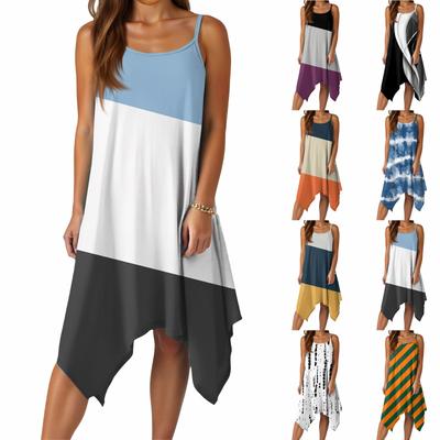 Женское летнее повседневное платье с круглым вырезом и регулируемыми подтяжками, с карманами