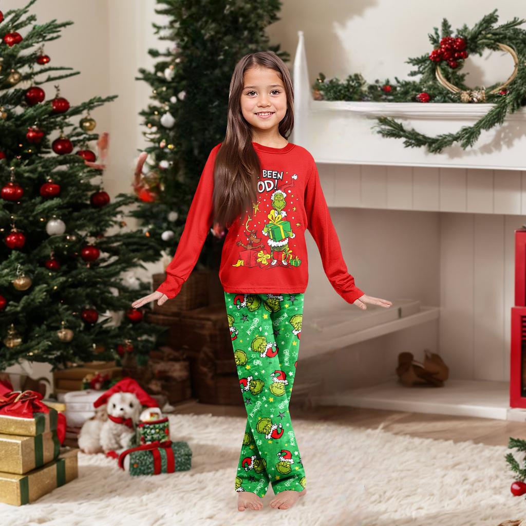 Рождественский принт милый семейный комплект пижамы, домашняя одежда, семейный комплект топ с длинным рукавом и штаны комплект