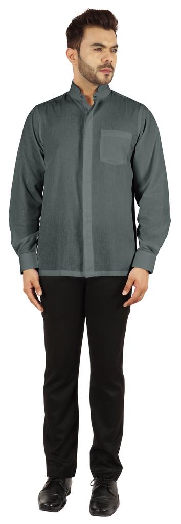 BestMan Однотонная рубашка с длинным рукавом для мужчин с двойной планкой на пуговицах спереди и китайским воротником