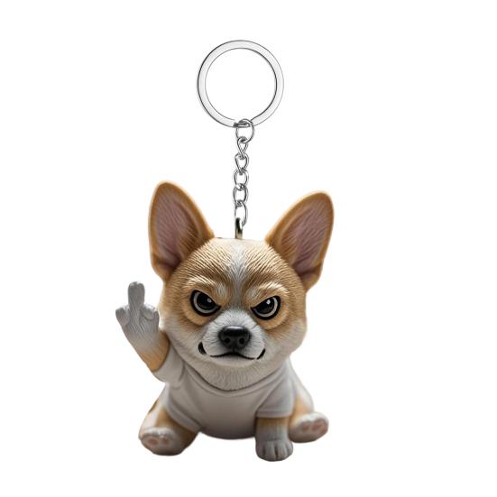 Поза среднего пальца Брелок для щенка 3D Дизайн собаки Брелок Рюкзак Крутое украшение щенка Аксессуары для сумки