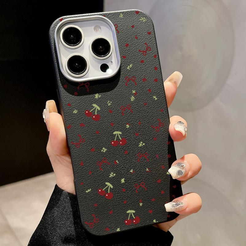 Чехол Cherry Bowknot с текстурой из кожи и тонким магнитным узором для iPhone 16 Pro Max 15 Pro 14 13 12 11 для MagSafe, противоударный, мягкий матовый чехол для телефона из ТПУ