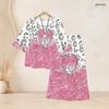 Women Plus Size Round Neck Flared Half Sleeve Green Printed Top And Long Pants Two Piece Set