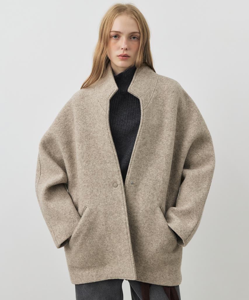 CITYBREEZE Wool Layered Collar Coat_Oatmeal