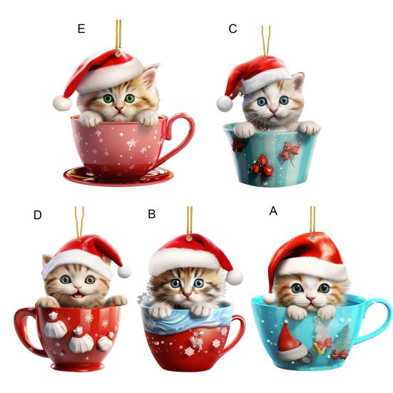 Рождественский Кот Автомобильный Кулон 2D Акриловое Зеркало Заднего Вида Декоративное Украшение Рождественская Елка Украшение Подарок