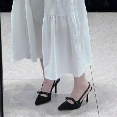 Мода 2025 Новая классика Слингбэки Женские туфли на высоком каблуке Острый носок Тонкий каблук Бант-бабочка Слипоны Лодочки для модной вечеринки и платья