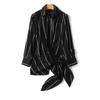 2025 Spring Women's Tie-Up Striped Turn-Down Collar Long-Sleeve Shirt - Versatile Commuter Fashion