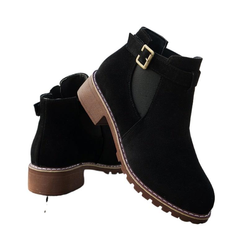2024 Winter New High-quality Women's Shoes Fashionable Round Toe Solid Color Square Heel Suede Buckle Women's Short Boots
