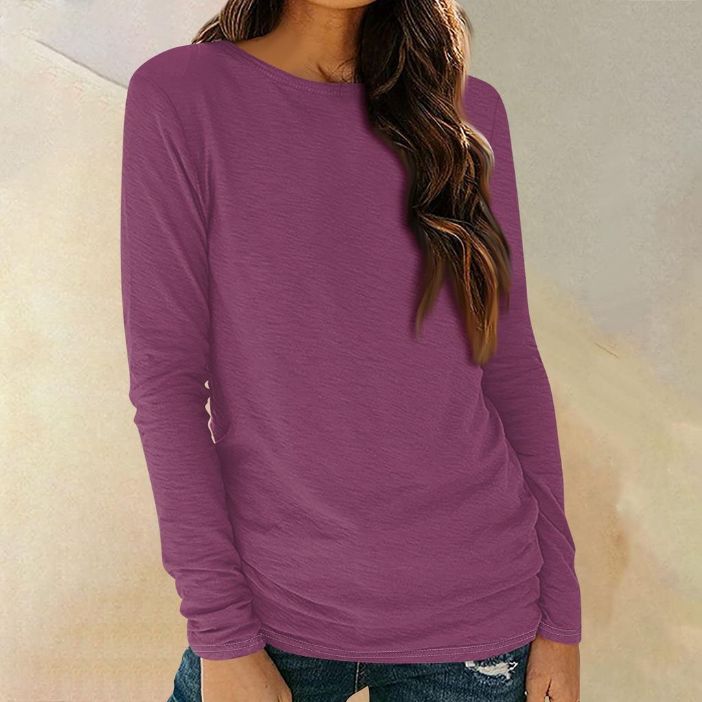 Женские рубашки с длинным рукавом и круглым вырезом, базовая футболка, повседневный топ, осенняя модная туника, облегающие футболки