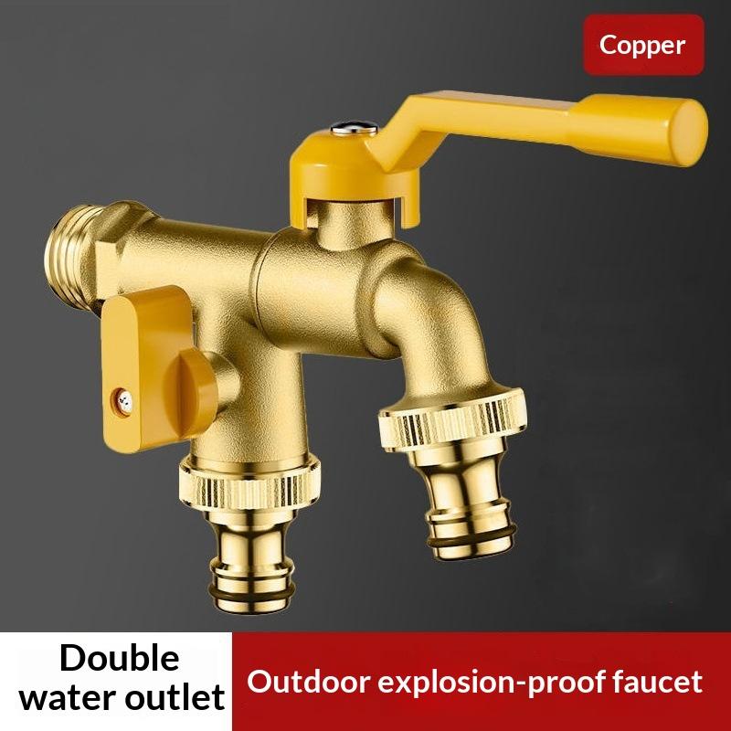 Outdoor Freeze Proof Zinc Alloy Dual Outlet Garden Water Faucet G1/2 Quick-connect Nipples Balcony Frost Protection Tap