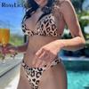 7 цветов бретелька через шею леопардовый высокий вырез бикини женский купальник женский купальник из двух частей бикини комплект купальный костюм купальный костюм
