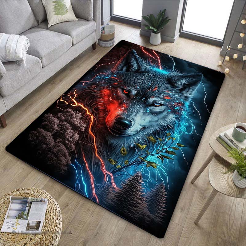1PCStylish Wolf Dream Catcher Pattern Anti Slip Kitchen Rug for Kitchen Living Room Bedroom Washable Flannel Area Rug