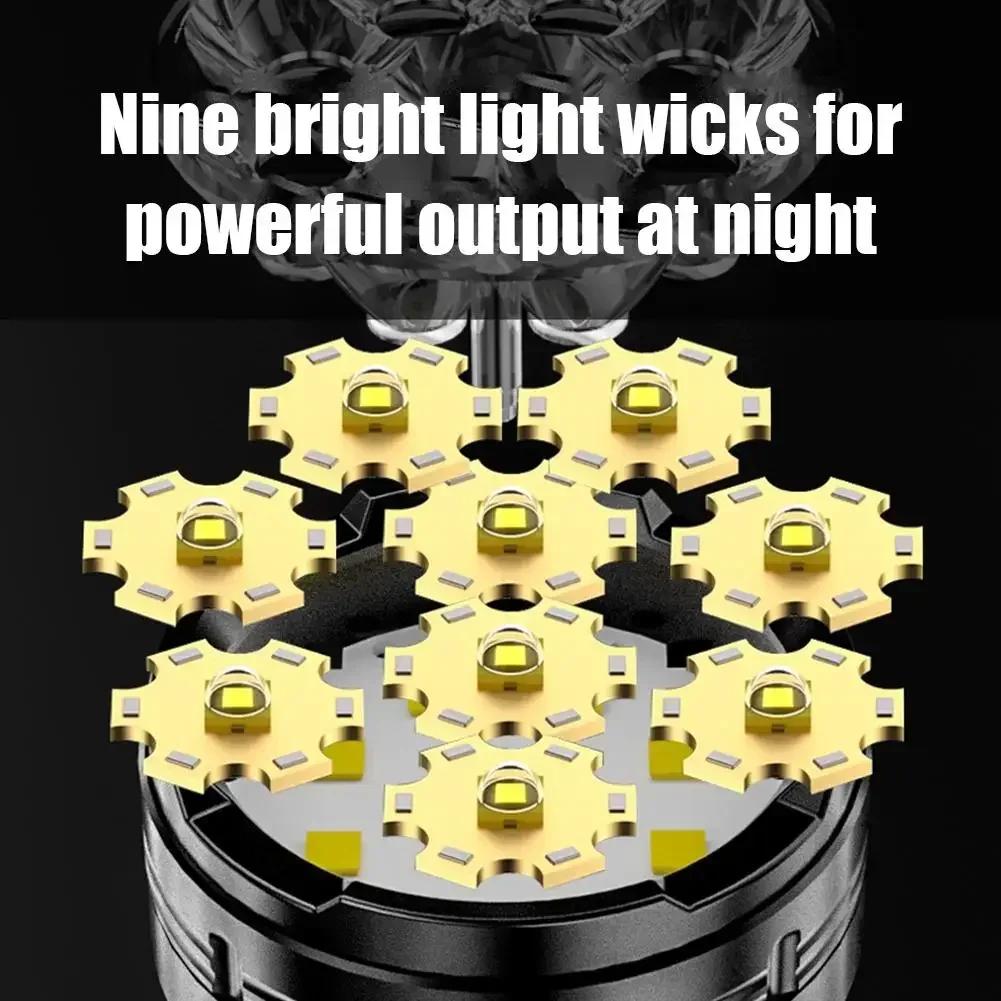 Мини-фонарик на 9 светодиодов с боковыми огнями, портативный перезаряжаемый светодиодный фонарь из АБС-пластика, встроенный аккумулятор, мощный фонарь, 4 режима освещения