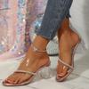 Transparent High-heeled Sandals Women's New Fashion Rhinestone Crystal Shoes Square Head Thick Heel Cool Slippers Women's Outer Wear