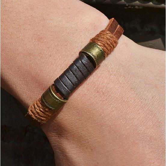 Крутой 8-дюймовый мужской простой ковбойский медный кожаный браслет-манжета для мужчин