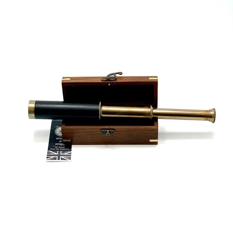 Телескоп в старинном дизайне, ручной, деревянный ящик, оптический морской пиратский телескоп, кожаный чехол, ящик с гравировкой в виде якоря