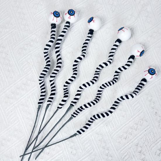Хэллоуин Пики-глаза 15 дюймов Искусственные глазные яблоки Флористические пики Реалистичные Страшные Черно-белые полосатые Плюшевые ветки Декор для цветочной композиции Вечеринка