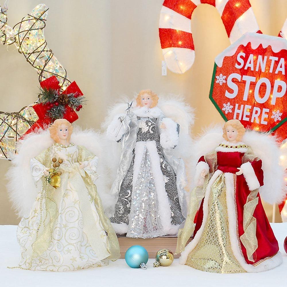 Плюшевые Крылья Верхушка для Рождественской Елки 2024 Ангел Ангел Звезда Верхушка для Елки Украшения Двор Кафе Дом