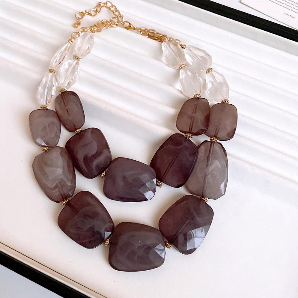 Irregular Acrylic Beaded Double-layer Necklace Exaggerated Fashion Jewelry Beaded Necklace Dopamine Color Clavicle Chain Gift