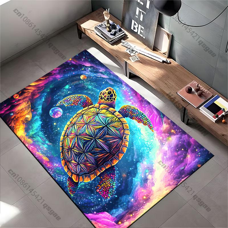 Cosmic colorful turtle swimming universe carpet Yoga living room room decor children's crawling mat doormat area rug games