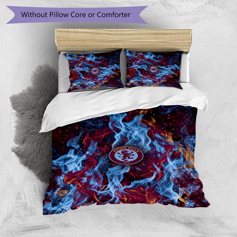 Aston Villa Football Printed 3 Pieces Bedding Set, Comfortable Skin Friendly Bedroom Duvet Cover Set