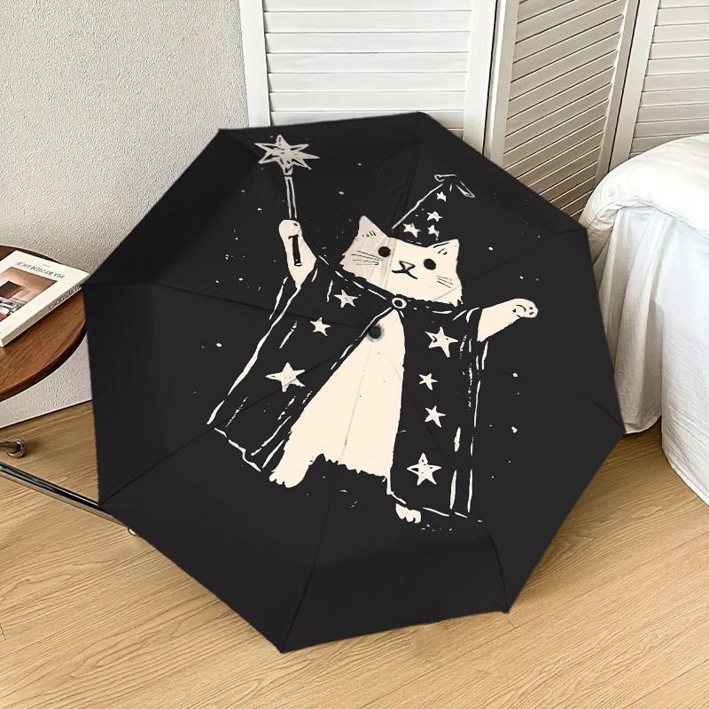 Волшебный кот-волшебник Зонт, держащий волшебную палочку. Идеально подходит для приключений на свежем воздухе, этот зонт с автоматическим открытием/закрытием