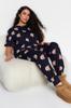 Women's Fashion New Plus Big Size Pajama Set Navy Blue Teddy Bear Patterned Knitted Pajama Set