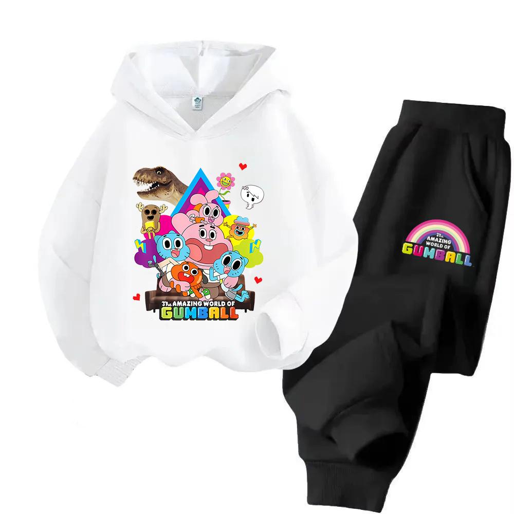Autumn Children Hoodies Set The Amazing World of Gumball Printed Pants Suits Kids Casual Sports Tracksuit Boy Girl Clothes 3-13Y
