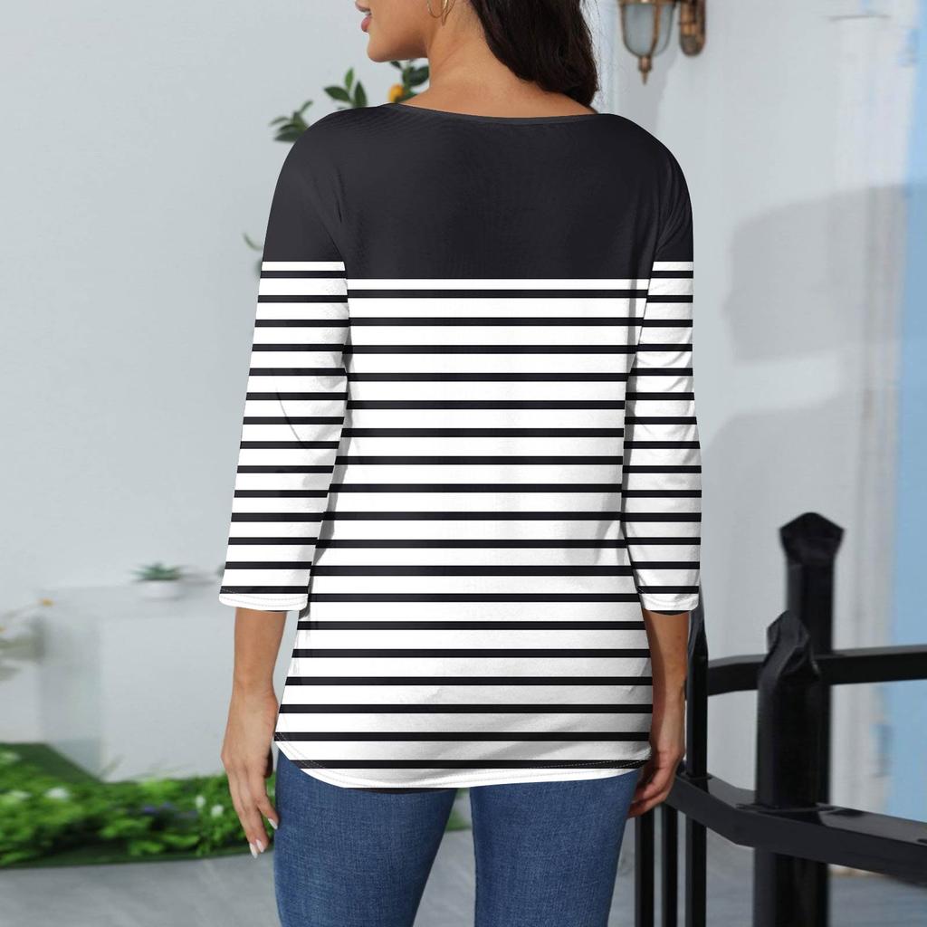 Женская модная повседневная свободная футболка с круглым вырезом и рукавами 3/4 с принтом, женский топ