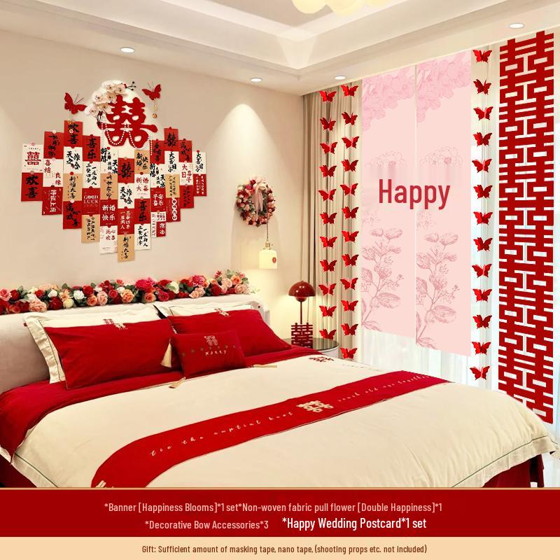 Wedding Double Happiness Cards & Engagement Photo Props Set for Room and Wall Decoration