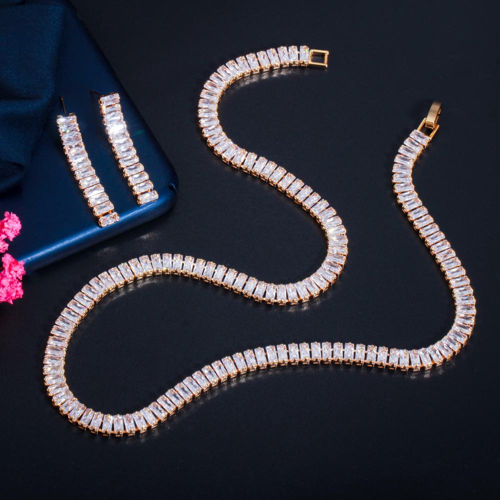 Популярные аксессуары Набор цирконовых ожерелья и серег Цепочка Свадебное платье Свадебные аксессуары