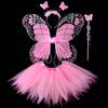 Children Skirt Set Headband Wand Simulation Butterfly Wings Elastic Waist Mesh A-line Skirt Princess Style Kids Party Dress Up Fairy Costume Set
