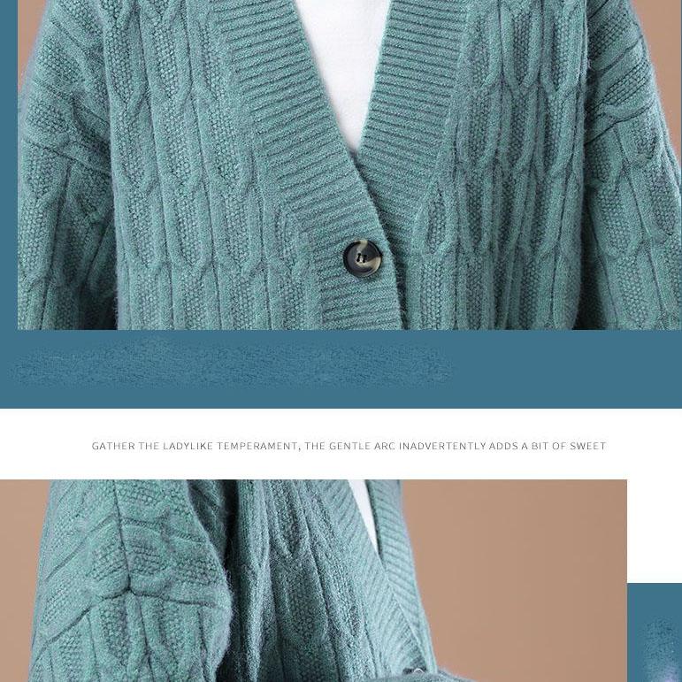 Large Size Women's Knitted Cardigan with Thick Loose Versatile Coat, Solid Color Sweater Jacket