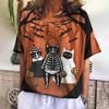 Plus Size Women T-Shirt Halloween Cats Print Female Clothing Fashion Summer Short Sleeve Tops Casual O-Neck Tees Ladies Pullover