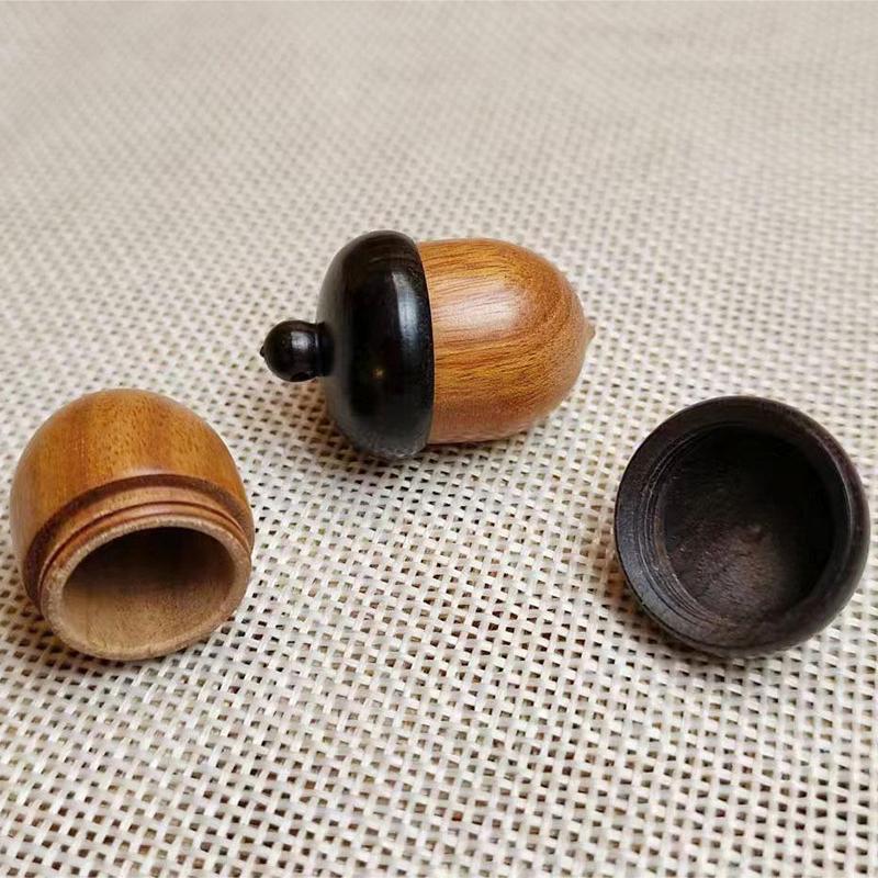1Pc Mini Pill Case Solid Wood Bottle Holder Sandalwood Rescue Container Storage Box Pill Case Container Pill Box Key Chain