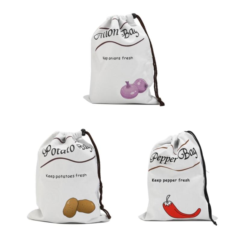 1/3pcs Reusable Shopping Bags Vegetable Storage Bag Garlic Onion Fruit Drawstring Bags Canvas Bag Multipurpose Bags Portable
