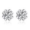 Japanese and Korean Silver Carven Design Stud Earrings Artistic Fresh and Stylish Four Lucky Leaf Grass Stud Earrings Female Earrings