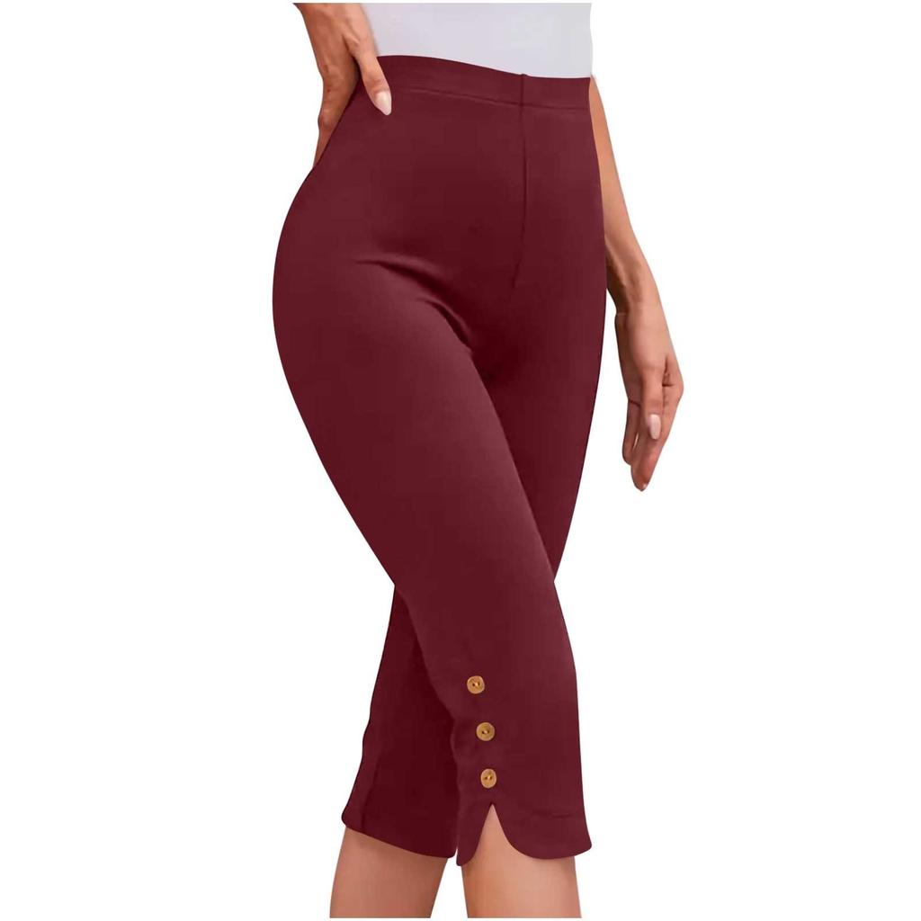 Women's Solid Color Slim Fit Sporty Seven-Quarter Pants