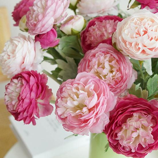 Искусственный пион со стеблем 3 головки Реалистичный искусственный цветок Свадебный стол для домашнего офиса Центральная часть Искусственная цветочная ветка Цветочная композиция Украшение