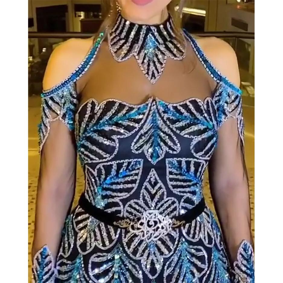 Весна и лето новая европейская и американская женская одежда бронзовый лист маятник сексуальное платье шлейф банкетное вечернее платье