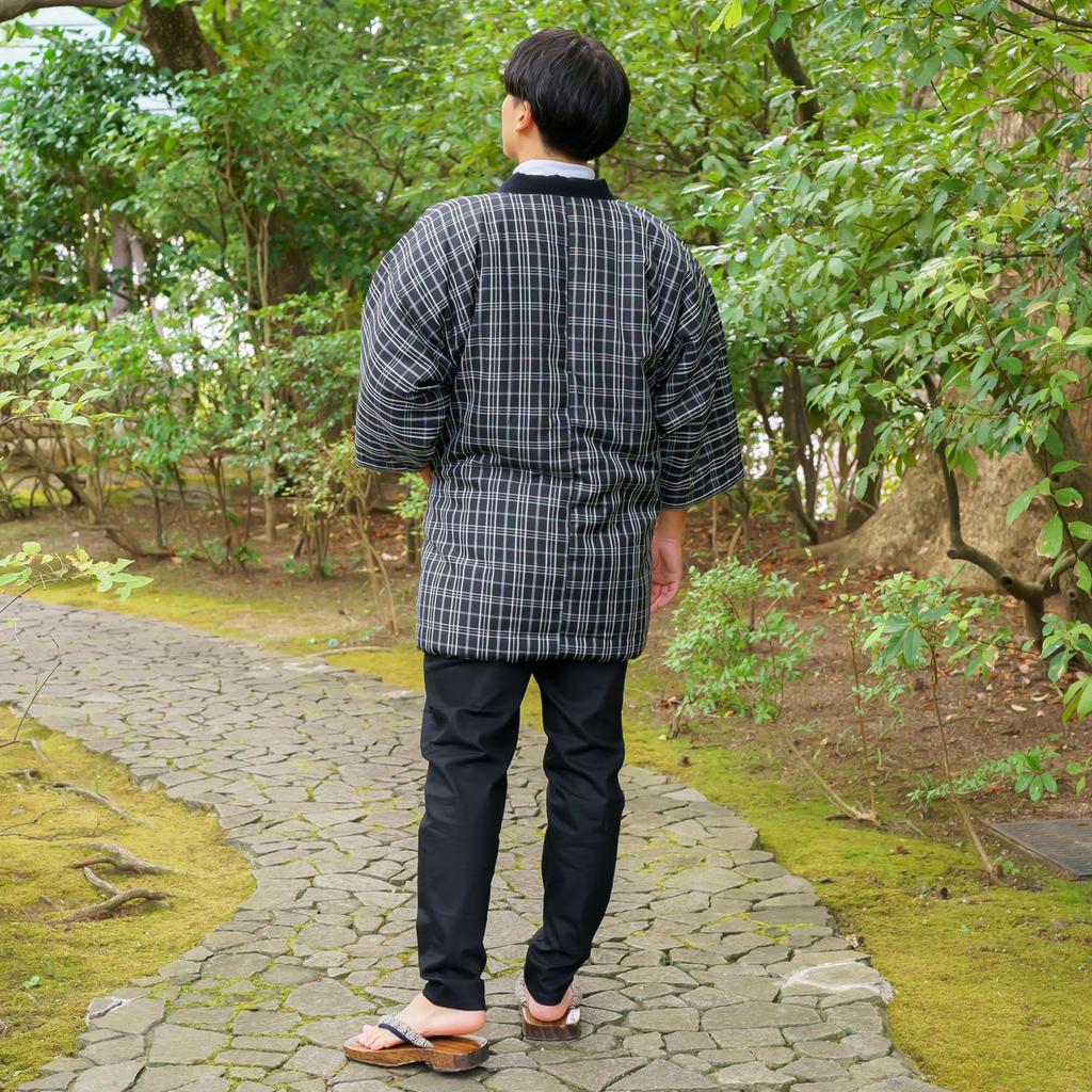 Мужская куртка-ханテン Yurakuan Kurume с хлопковым наполнителем, Сделано в Японии, Большие размеры (LL), с хлопковым наполнителем (А, ЛЛ)