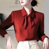 2025 Spring Women's Red Bow Top: Stylish French Commuting Shirt
