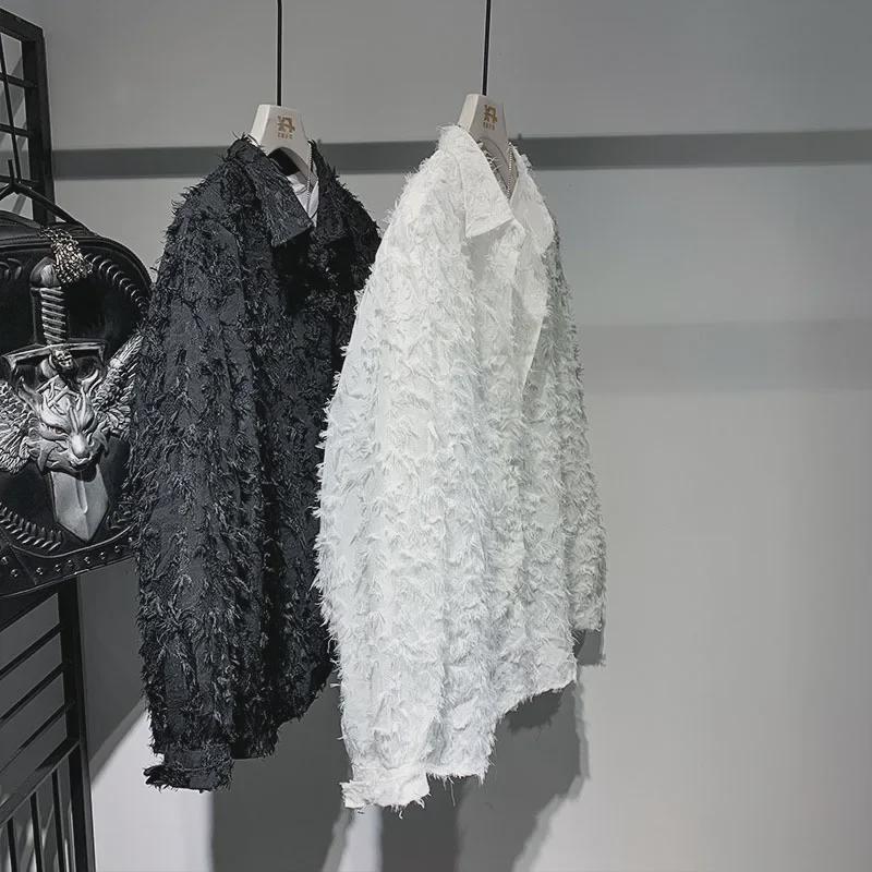 Летняя мужская рубашка с длинным рукавом и лацканами класса люкс 2024 года с меховой отделкой