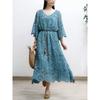 2025 New Summer Women Long Knitted Dress Sleeve Basic Fashion Lace Dresses Casual Loose Blue