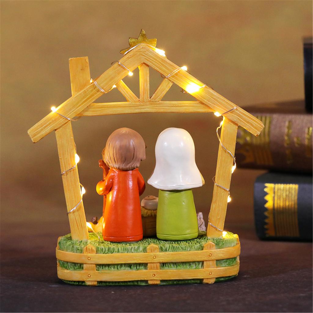 LED Lighted Festival Resins Nativity Figurines Ornament Set Holiday Tabletop Decoration for Christmas Party Decors Gift