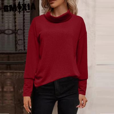 Женская мода, повседневный однотонный принт, осень-зима, свободные свитера с длинным рукавом и высоким воротом