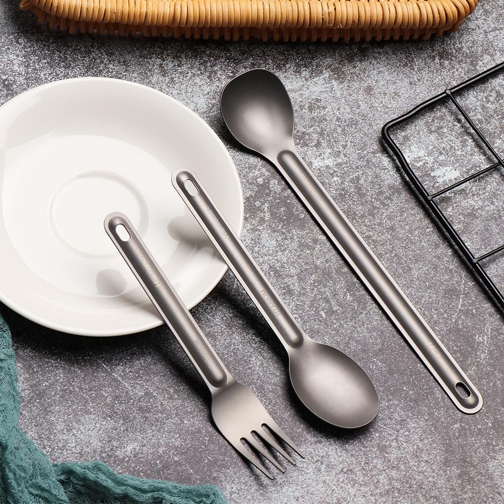 Portable New Pure Titanium Cookware Outdoor Picnic Accessories Long Handle Spoon Cutlery Fork