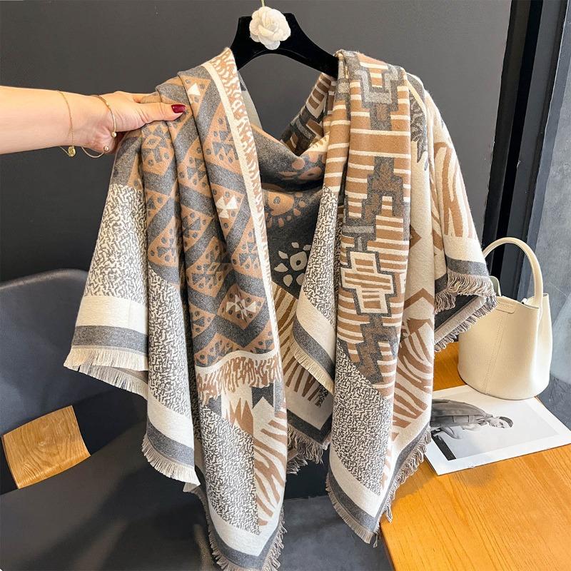 2024 New Style Ethnic Style Fashionable Thickened Scarf, Travel Cloak Office Warm Blanket Versatile Style Shawl