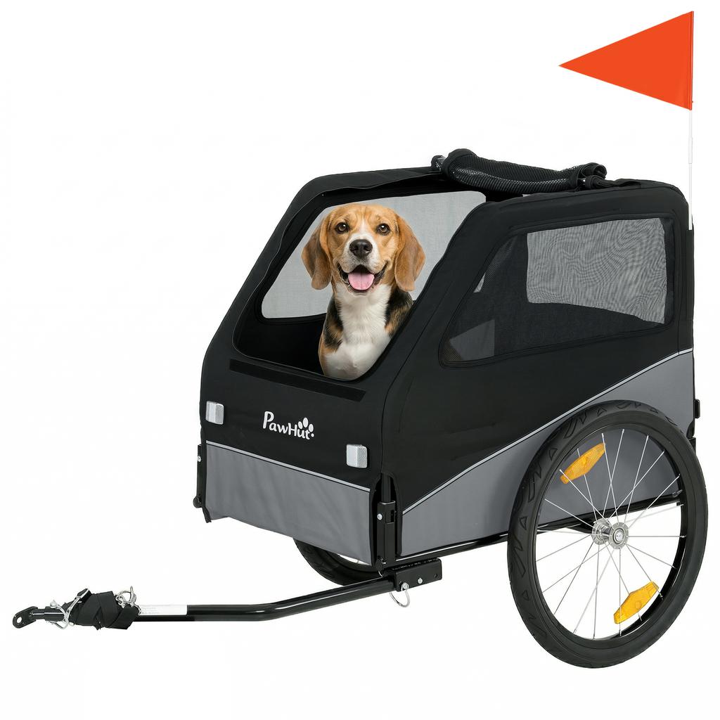 Foldable Metal Bike Trailer for Medium Dogs with 600D Oxford Fabric and Removable Cover, Grey